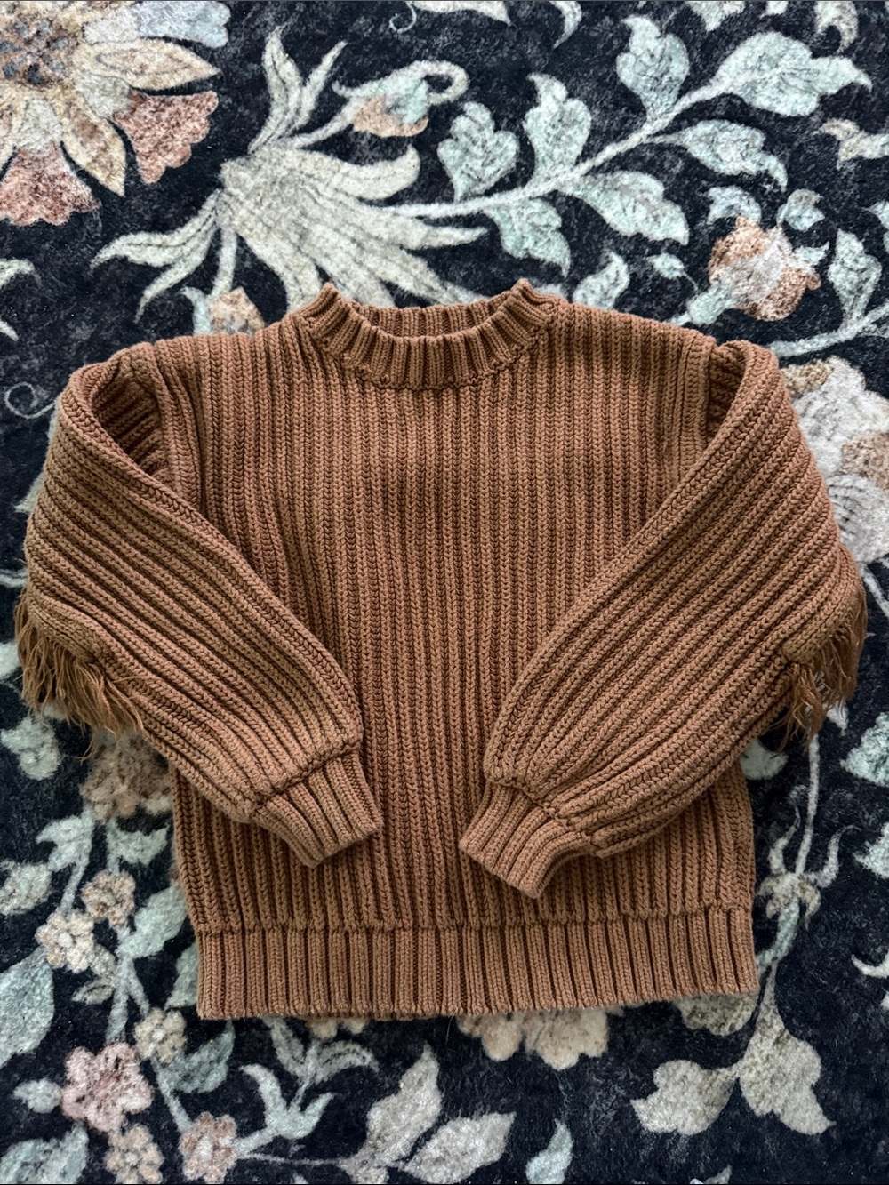 Girls Chunky Rib-Knit Sweater in Brown